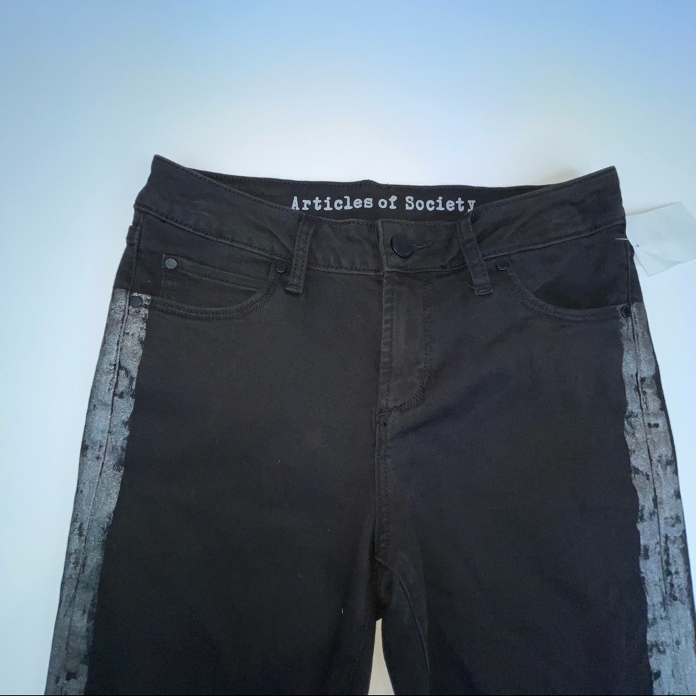 NEW Articles of Society Sarah Skinny Bailey Jeans Black Silver Tuxedo Stripe - Picture 7 of 17